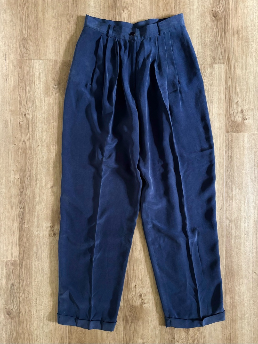 Vintage Silk Pants Navy Blue Women’s 10 Pleated High Rise